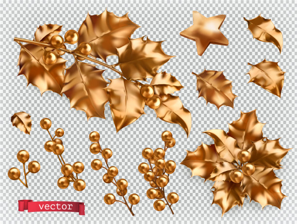 圣诞装饰金冬青3d逼真图片下载