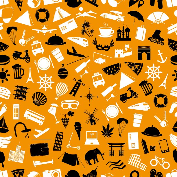 旅游和度假大套彩色图标无缝衔接图片下载