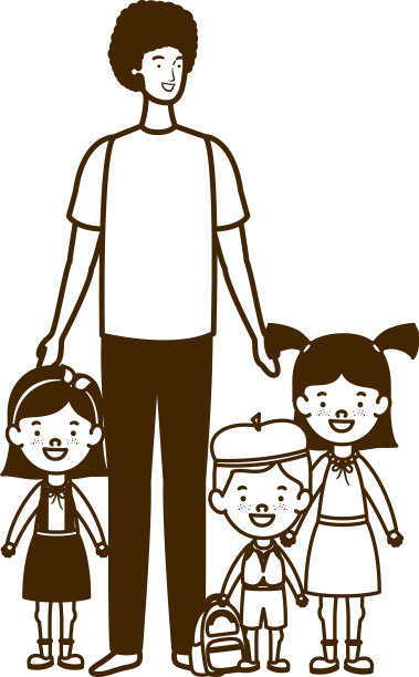 剪影男人和孩子回学校图片下载