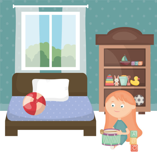 小女孩在房间里玩玩具图片下载