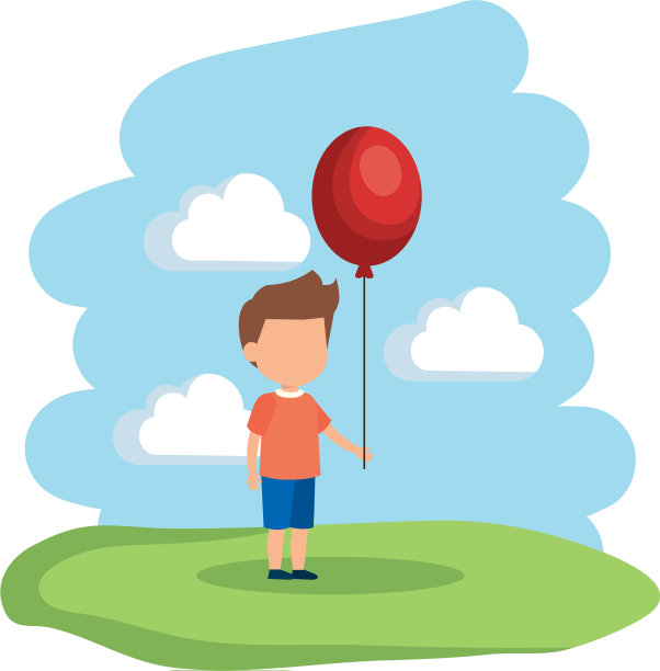 可爱的小男孩和气球氦气在公园里图片下载