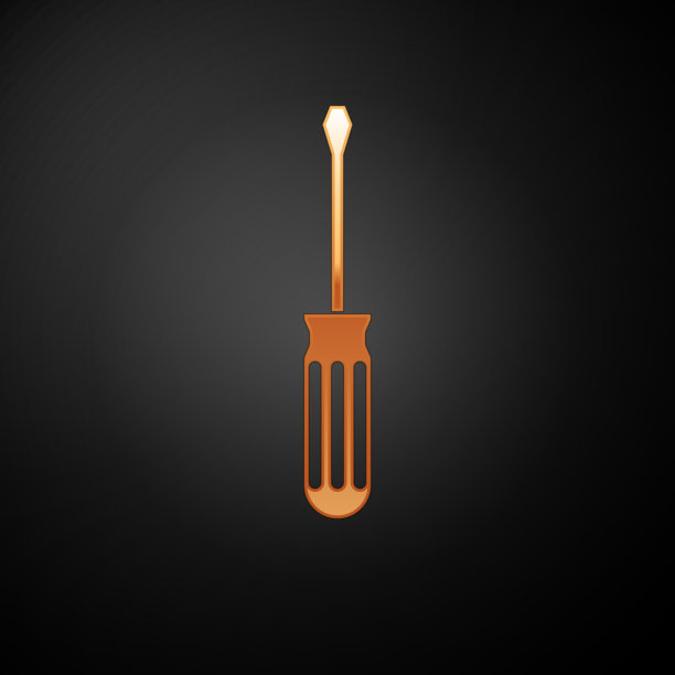 金色螺丝刀图标隔离在黑色图片下载