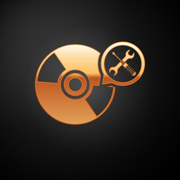 黄金CD或DVD光盘与螺丝刀和扳手图片下载