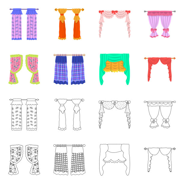 隔离对象窗帘和窗帘标志集图片下载