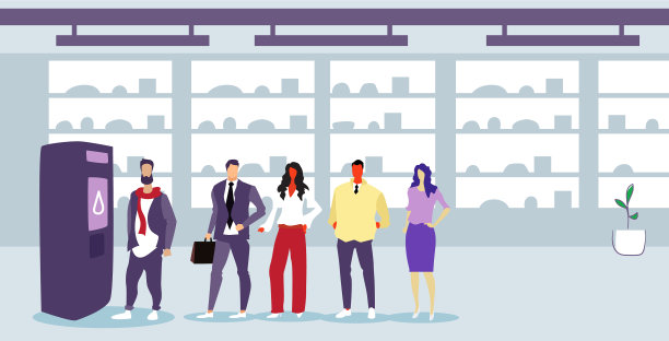 排队等候自助服务的商人图片下载