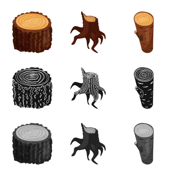 孤立的对象树和原始徽标集合图片下载