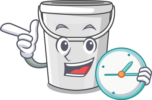 带有时钟塑料管的卡通桶形图片下载