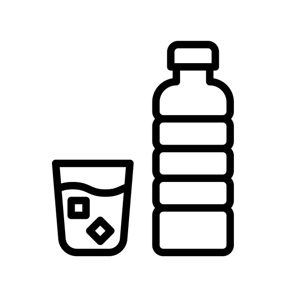 水瓶和玻璃杯饮料线条风格图标图片下载