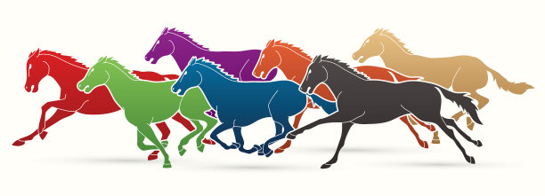 7匹马奔跑卡通图形图片下载