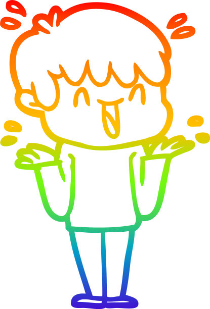 彩虹渐变线画卡通笑男孩图片下载