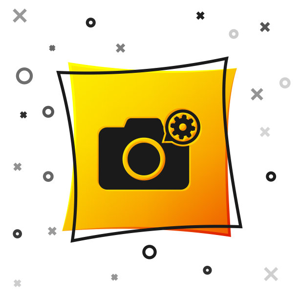 黑色照片相机和齿轮图标孤立在白色图片下载