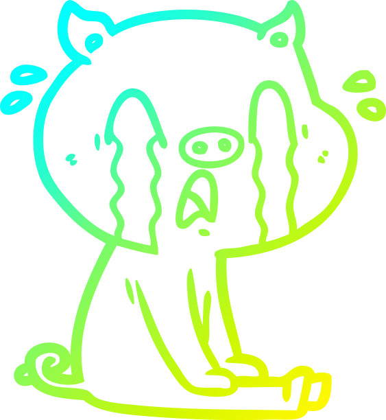 冷梯度线画哭猪卡通图片下载