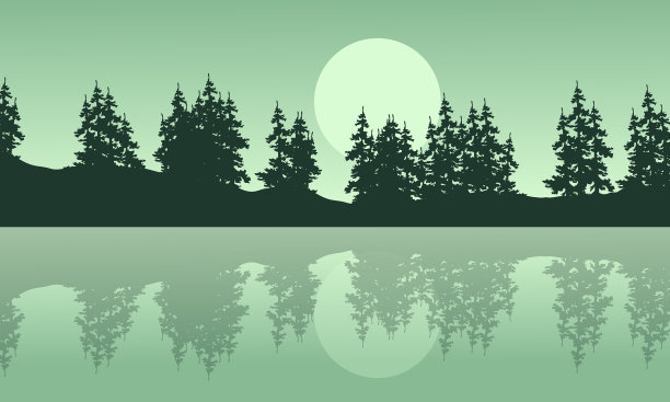 湖的剪影与云杉风景图片下载