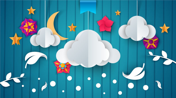 卡通纸云花枝叶羽毛图片下载