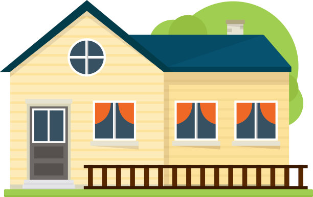 可爱的黄色美国房子，旁边有木栅栏图片下载