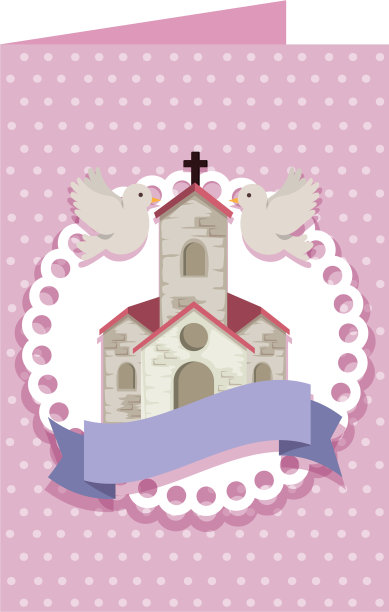 印有教堂正面建筑的明信片图片下载