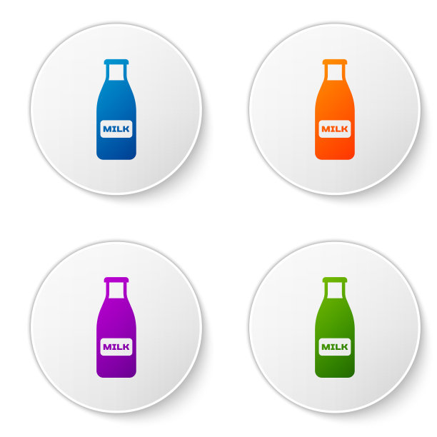 彩色封闭玻璃瓶与牛奶和盖图标图片下载