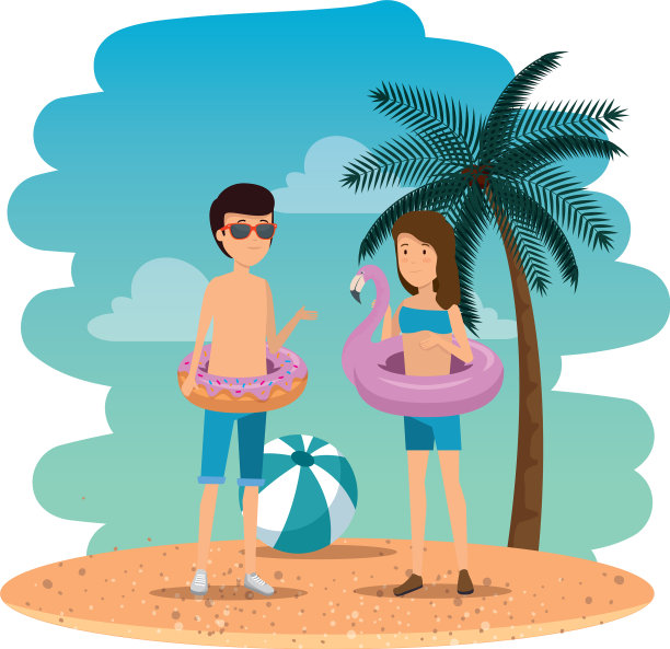 夏日沙滩上的一对年轻夫妇图片下载