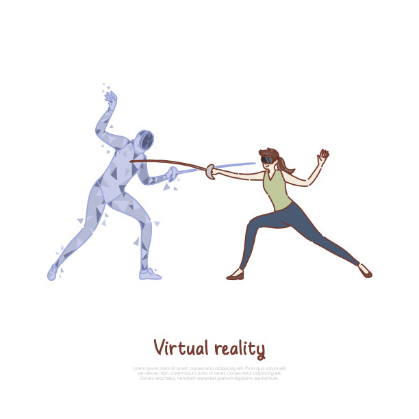 在ar耳机中模拟剑术的女人图片下载