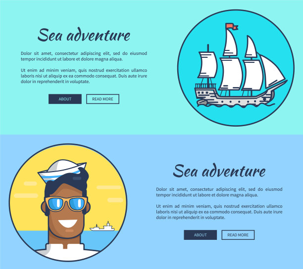 一组有题词的海上探险横幅图片下载