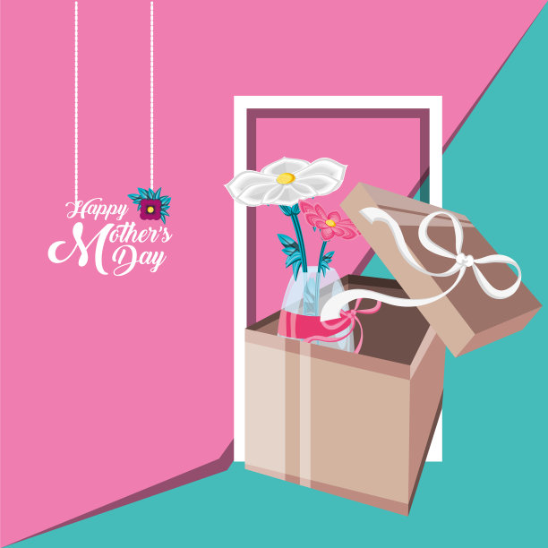 母亲节快乐卡片，花瓶和鲜花图片下载