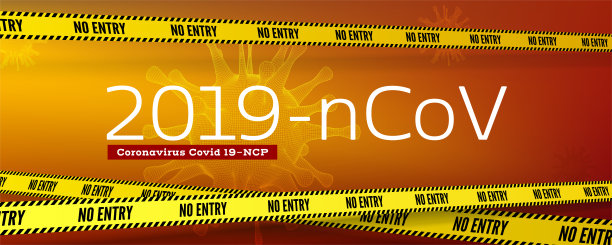 病毒Covid 19-NCP。通知横幅文字，病毒细胞和黄色警告带不要交叉。冠状病毒2019-nCoV危险RNA病毒。水平矢量海报，网站的标题。图片下载