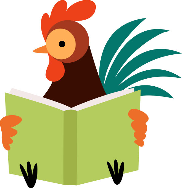 彩色公鸡阅读书籍农场公鸡卡通图片下载