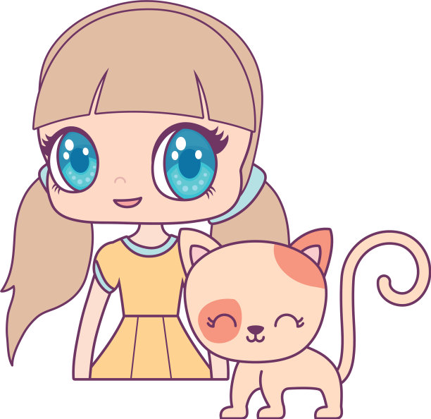 可爱的小娃娃和猫的动物图片下载