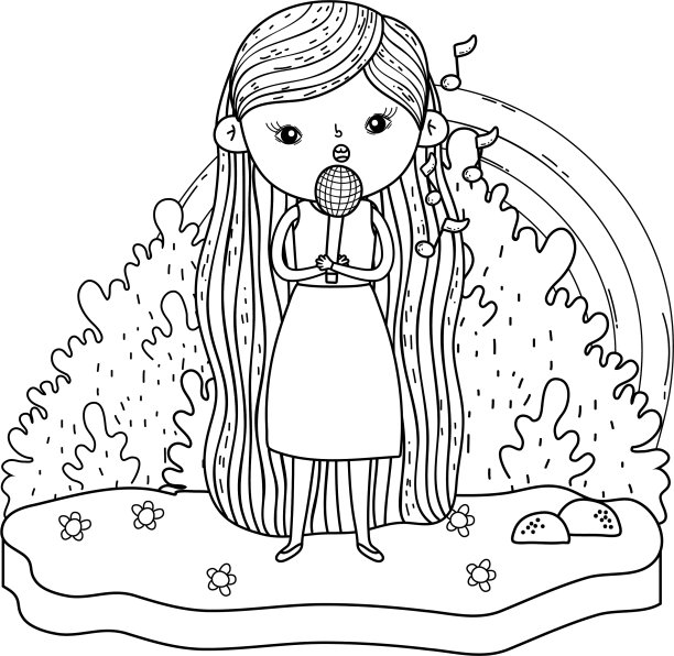 女孩拿着麦克风在风景里唱歌图片下载