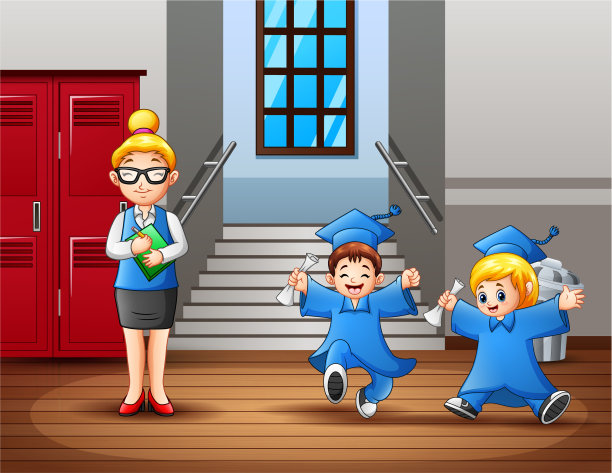 一个女老师和可爱的毕业学生图片下载