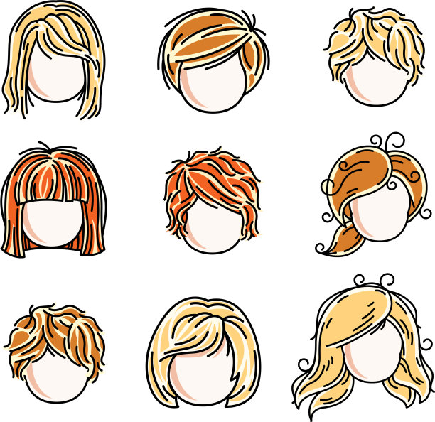 可爱女孩的集合面向人类的头平图片下载