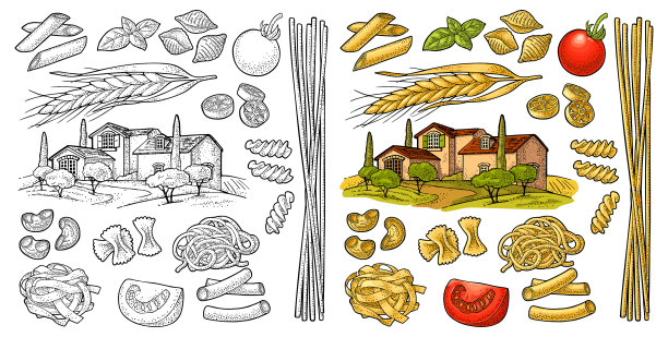 不同类型的通心粉复古黑图片下载