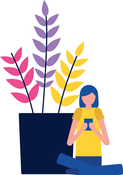 有移动和盆栽植物的女人图片下载