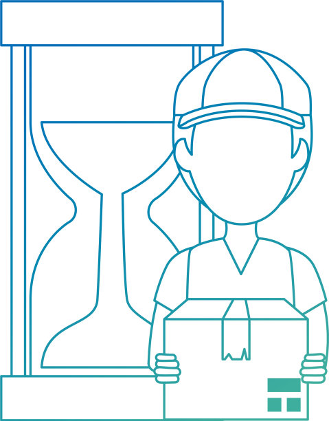 拿着盒子和沙漏的快递员图片下载