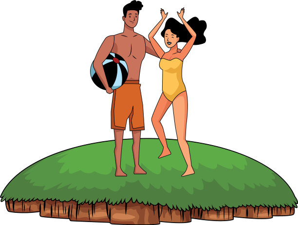 年轻夫妇喜欢夏天的卡通片图片下载