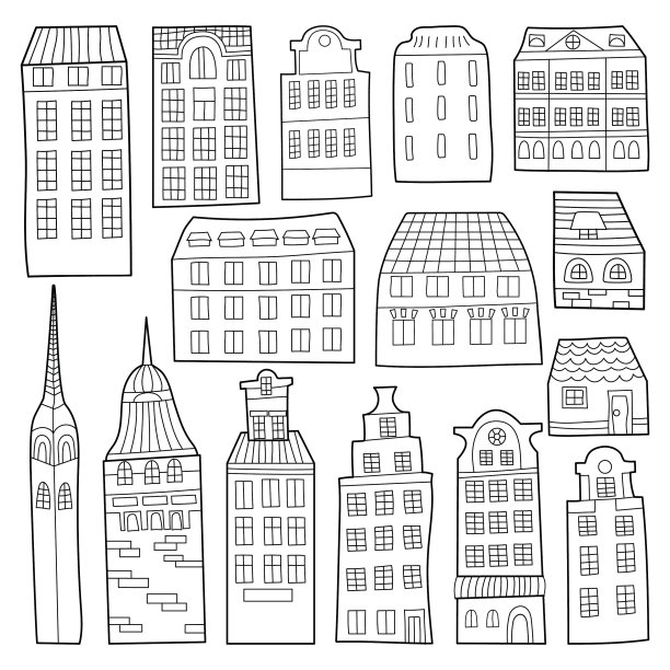 手绘房屋套装图片下载