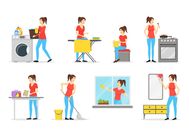 卡通色彩人物女子主妇套装图片下载