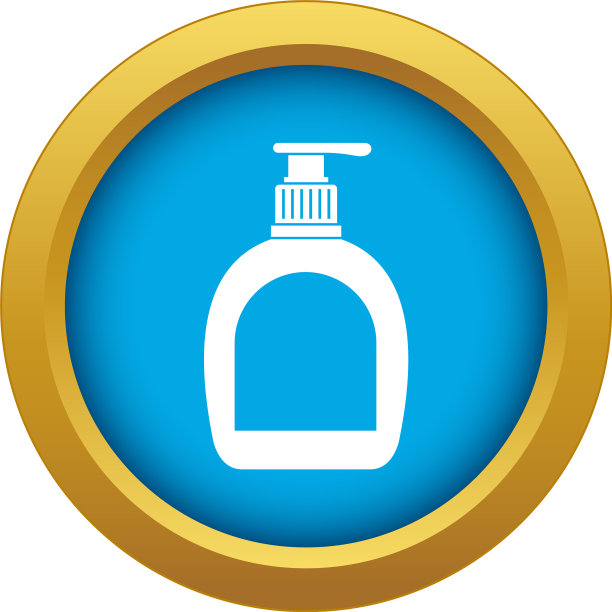 瓶子与液体肥皂图标蓝色隔离图片下载