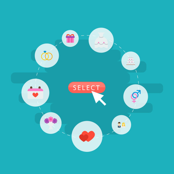 一套订婚图标与平面风格的符号图片下载