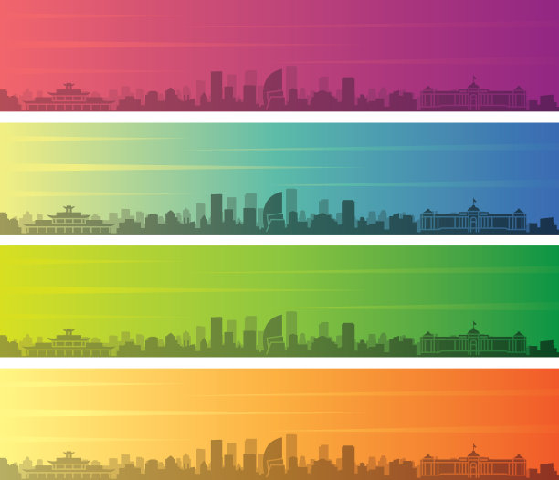 乌兰巴托多色渐变天际线横幅图片下载