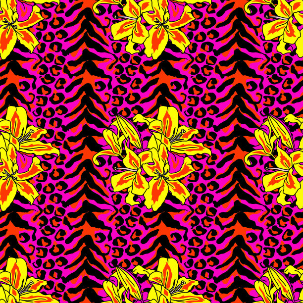 毛笔画虎无缝豹纹粉图片下载