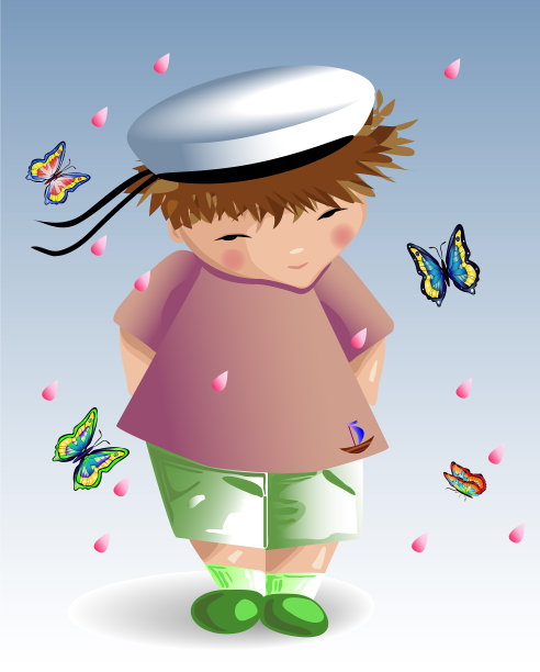 男孩戴着帽子t恤短裤袜子和凉鞋图片下载