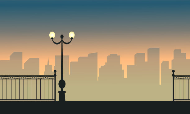 城镇街灯景观剪影图片下载