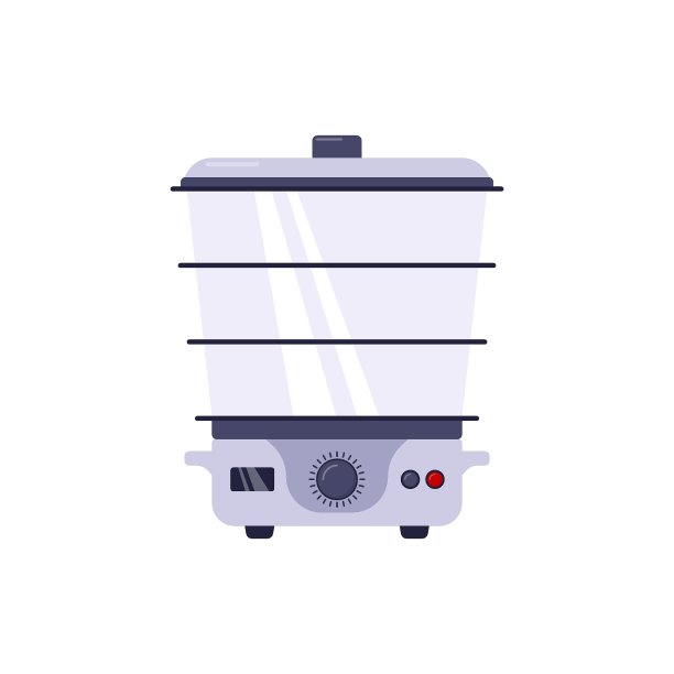 扁平式食品蒸笼。家用电器。健康食品的厨房用品。矢量图图片下载