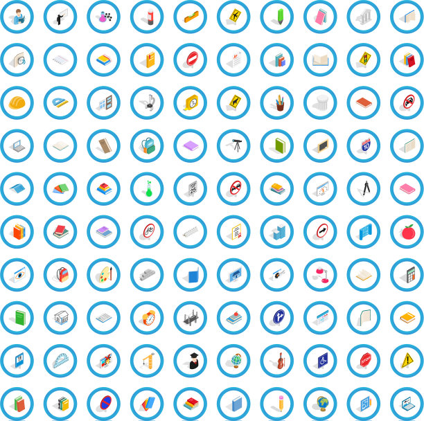 100个考试图标设置等距3d样式图片下载