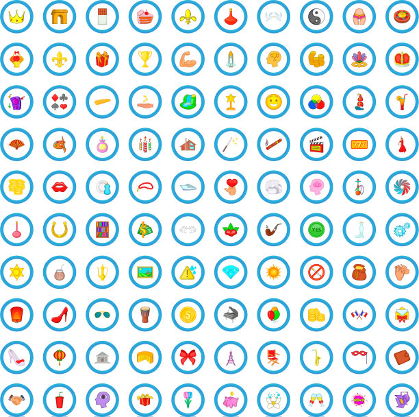 100个卓越图标设置卡通风格图片下载