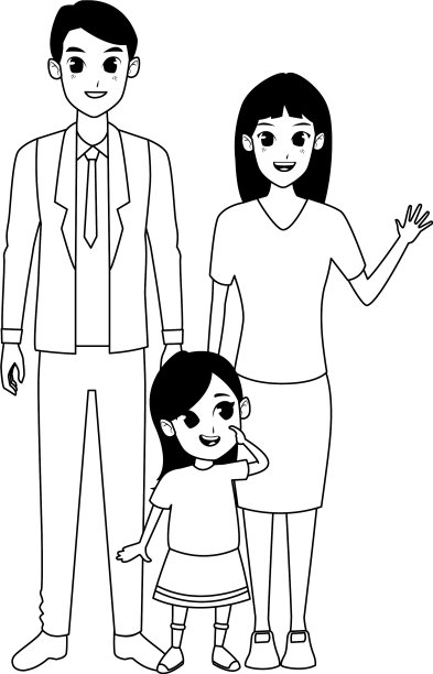 家庭、父母和儿童卡通中的黑色和图片下载