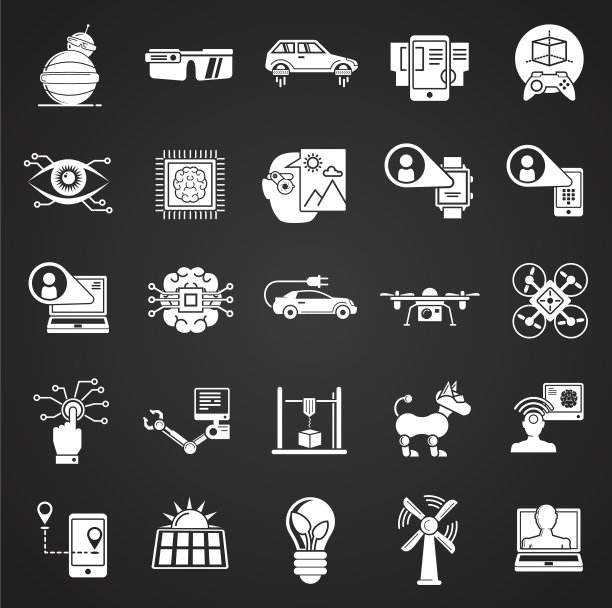 未来科技图标设置在黑色背景图片下载