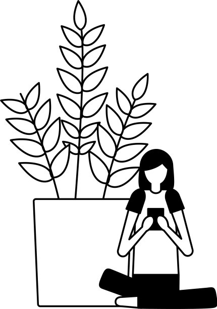 有移动和盆栽植物的女人图片下载