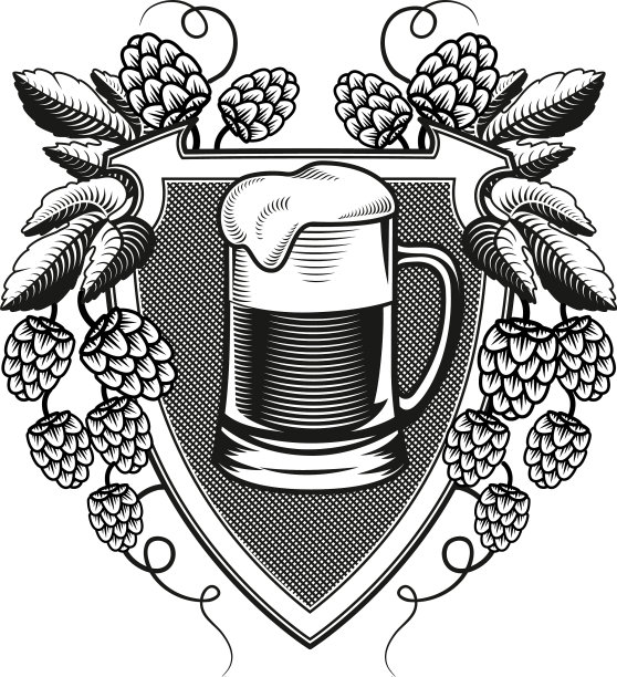 用啤酒花树枝护住啤酒杯图片下载